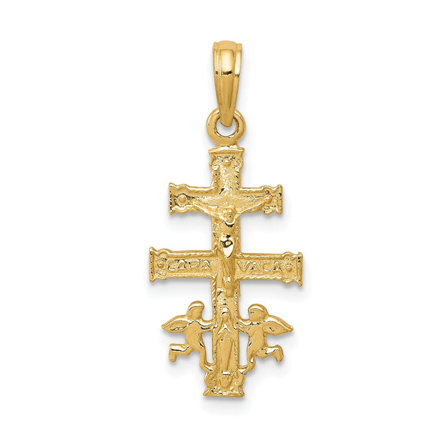 14k Yellow Gold Caravaca Crucifix Pendant, Detailed Spiritual Catholic Cross Charm