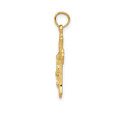 14k Yellow Gold Crucifix Pendant with Fleur de Lis Cross Detailing, INRI Christian Charm