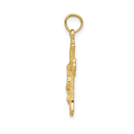 14k Yellow Gold Crucifix Pendant with Fleur de Lis Cross Detailing, INRI Christian Charm