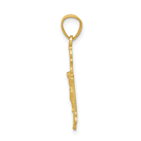 14k Yellow Gold Crucifix Cross Pendant with Fleur de Lis Design for Men and Women