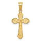 14k Yellow Gold Crucifix Cross Pendant with Fleur de Lis Design for Men and Women