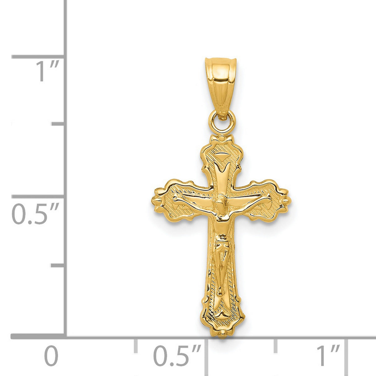 14k Yellow Gold Crucifix Cross Pendant with Fleur de Lis Design for Men and Women