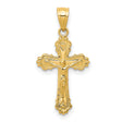 14k Yellow Gold Crucifix Cross Pendant with Fleur de Lis Design for Men and Women