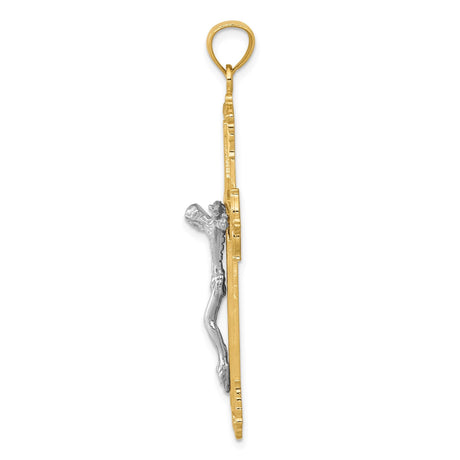 14k Two-Tone Gold Crucifix Cross Pendant with Fleur de Lis and Jesus Figure