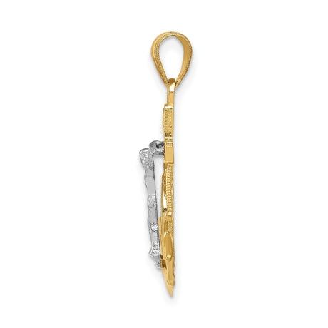 14k Tri Color Gold Crucifix Anchor Pendant with Ship Wheel Detail for Men and Women