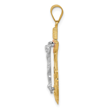14k Tri Color Gold Anchor Cross Pendant with Ship Wheel Detail