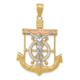 Textured Mariners Crucifix Charm Pendant in Real 14k Multi-Tone Gold