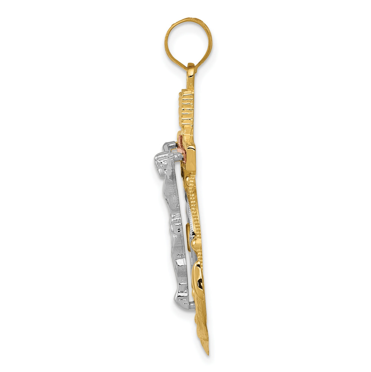 Textured Mariners Crucifix Charm Pendant in Real 14k Multi-Tone Gold