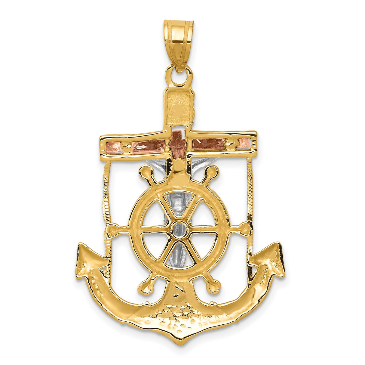 Textured Mariners Crucifix Charm Pendant in Real 14k Multi-Tone Gold