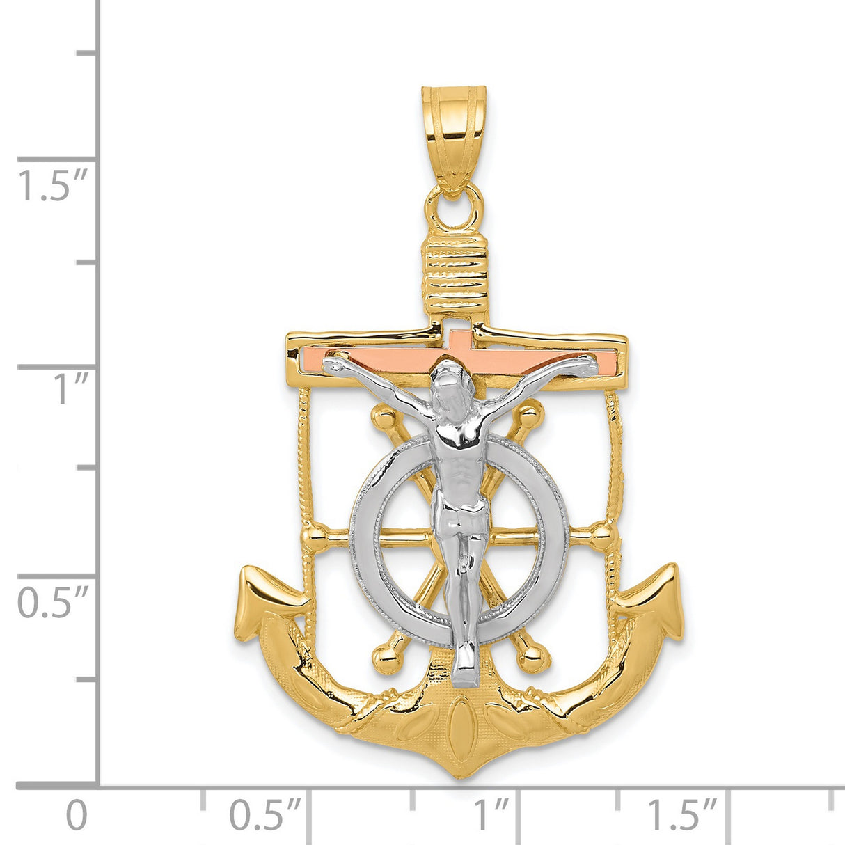 Textured Mariners Crucifix Charm Pendant in Real 14k Multi-Tone Gold