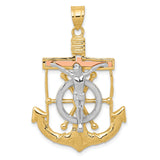 Textured Mariners Crucifix Charm Pendant in Real 14k Multi-Tone Gold