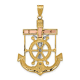 Textured Mariners Crucifix Charm Pendant in Real 14k Multi-Tone Gold