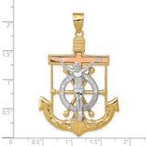 Textured Mariners Crucifix Charm Pendant in Real 14k Multi-Tone Gold