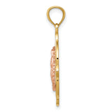 Our Lady of Guadalupe with Beaded Filigree Border Charm Pendant in Real 14k Multi-Tone Gold