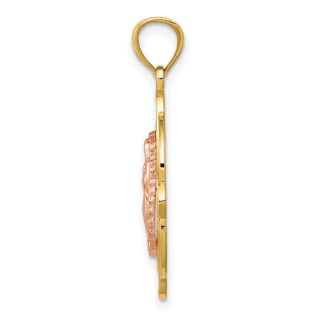 14k Two-Tone Gold Guadalupe Pendant with Filigree Border, Virgin Mary Religious Medal