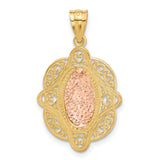 Our Lady of Guadalupe with Beaded Filigree Border Charm Pendant in Real 14k Multi-Tone Gold