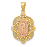 Our Lady of Guadalupe with Beaded Filigree Border Charm Pendant in Real 14k Multi-Tone Gold