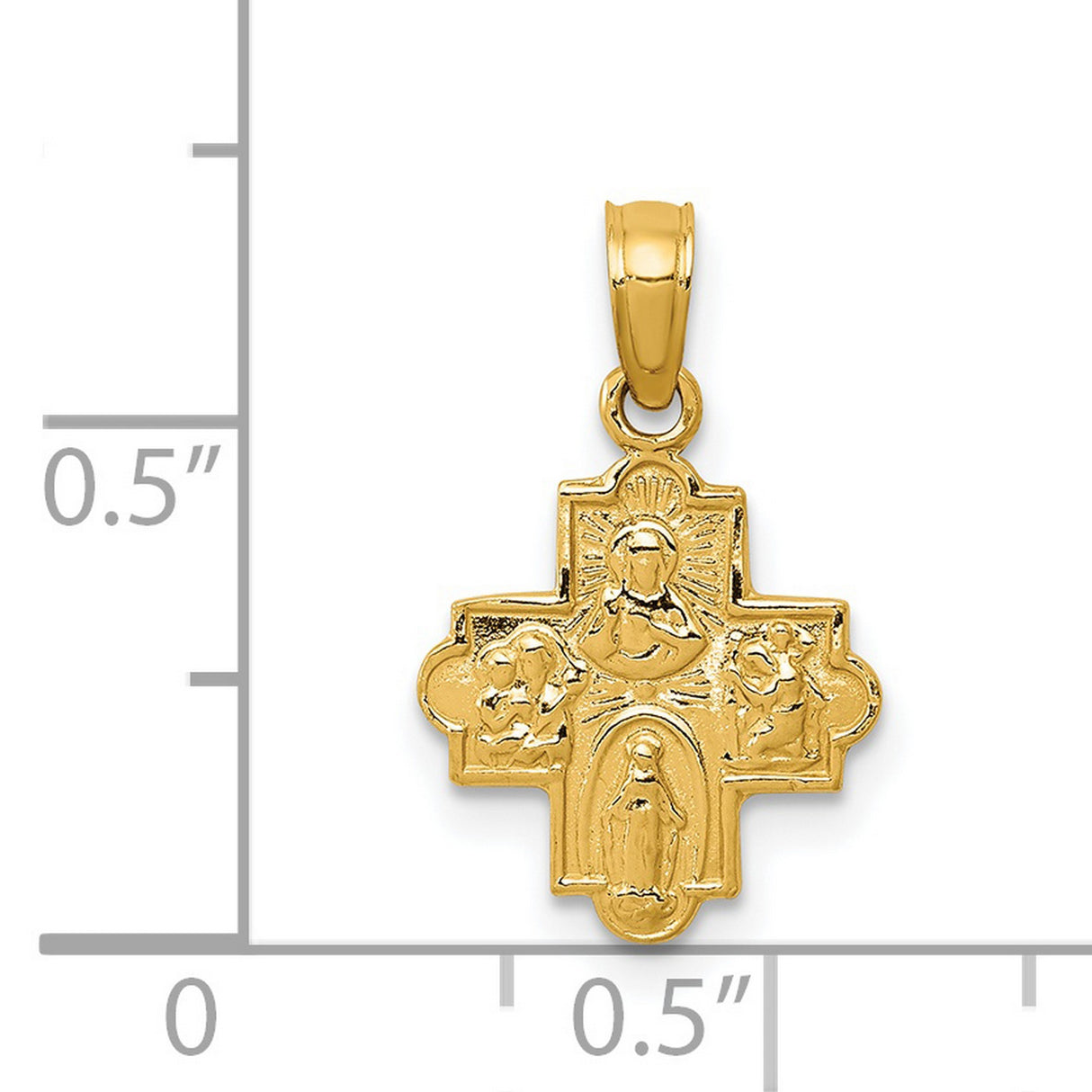 Mini Four Way Cross Cruciform Charm Pendant in Real 14k Yellow Gold