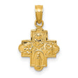 Mini Four Way Cross Cruciform Charm Pendant in Real 14k Yellow Gold