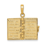 Opening Holy Bible Book With Lords Prayer Inside Charm Pendant in Real 14k Yellow Gold