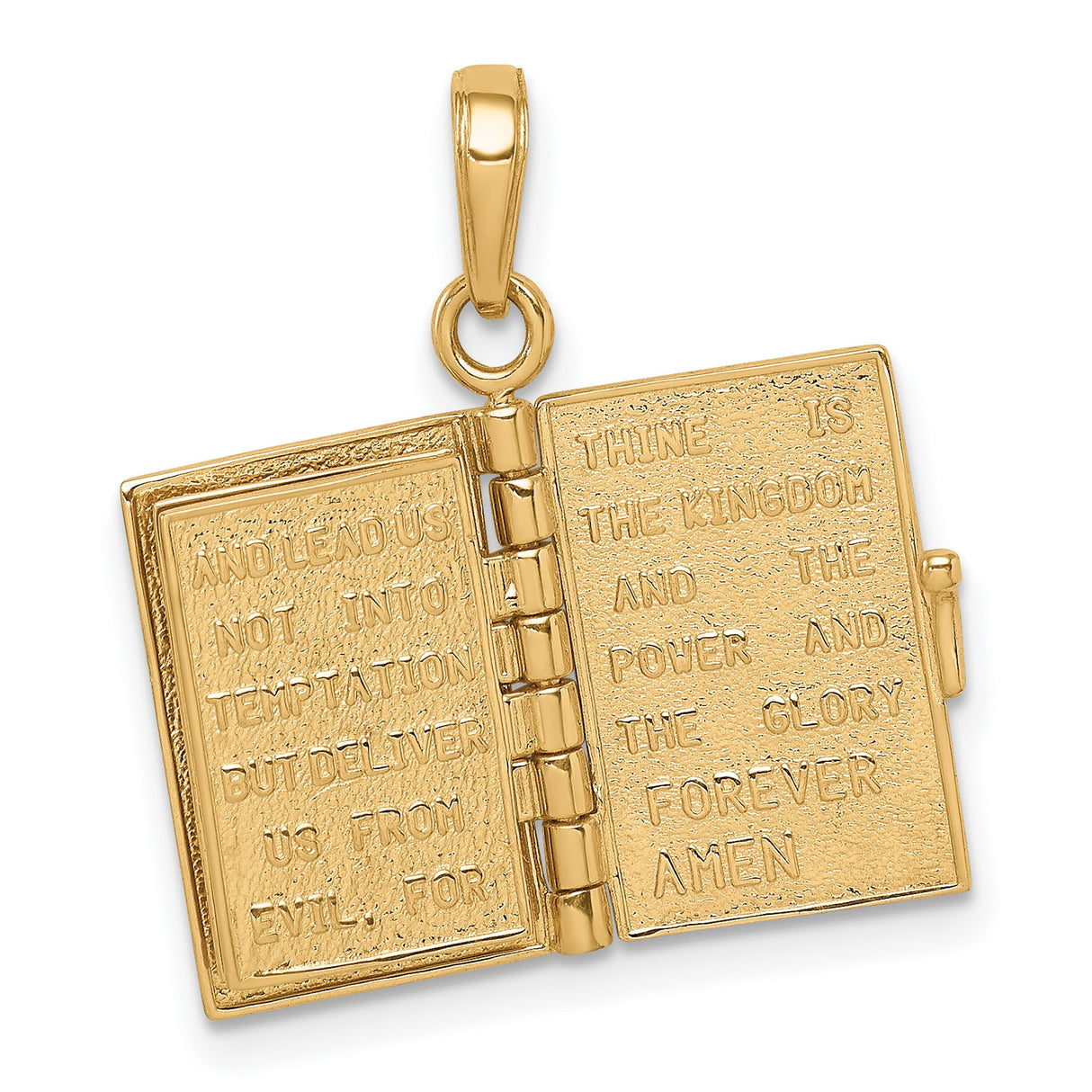 Opening Holy Bible Book With Lords Prayer Inside Charm Pendant in Real 14k Yellow Gold