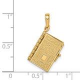 Opening Holy Bible Book With Lords Prayer Inside Charm Pendant in Real 14k Yellow Gold