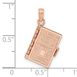 3D Holy Bible Lords Prayer Moveable Charm Pendant in Real 14k Rose Gold