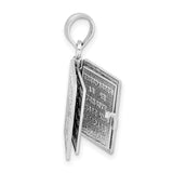 Opening Holy Bible Book With Lords Prayer Inside Charm Pendant in Real 14k White Gold