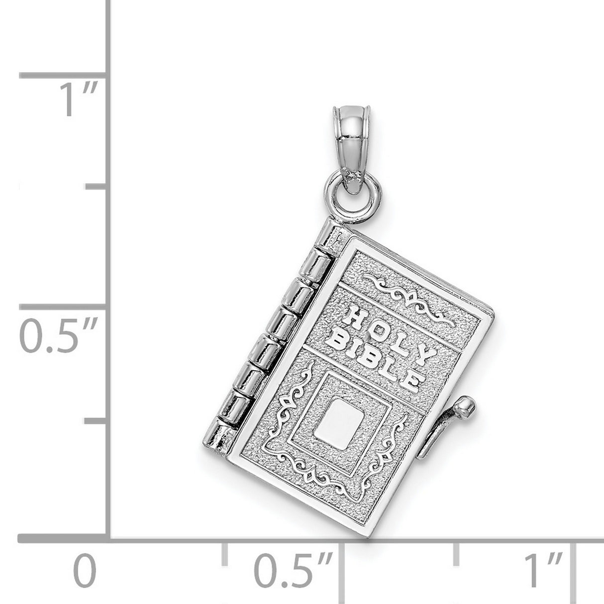 Opening Holy Bible Book With Lords Prayer Inside Charm Pendant in Real 14k White Gold