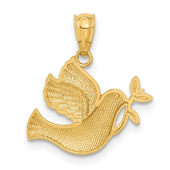 14k Yellow Gold Multi-Tone Dove Pendant with Olive Branch, Christian Faith Jewelry for Women