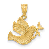 14k Yellow Gold Multi-Tone Dove Pendant with Olive Branch, Christian Faith Jewelry for Women