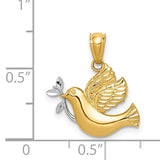14k Yellow Gold Multi-Tone Dove Pendant with Olive Branch, Christian Faith Jewelry for Women