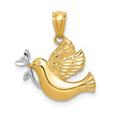 14k Yellow Gold Multi-Tone Dove Pendant with Olive Branch, Christian Faith Jewelry for Women