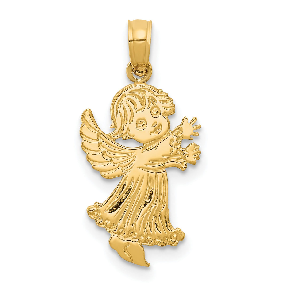 Solid Cherub Angel Reaching Out Charm Pendant in Real 14k Yellow Gold