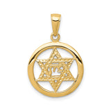 14k Yellow Gold Pendant with Star of David and Chai Symbol, Jewish Religious Charm