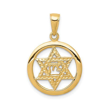 14k Yellow Gold Pendant with Star of David and Chai Symbol, Jewish Religious Charm