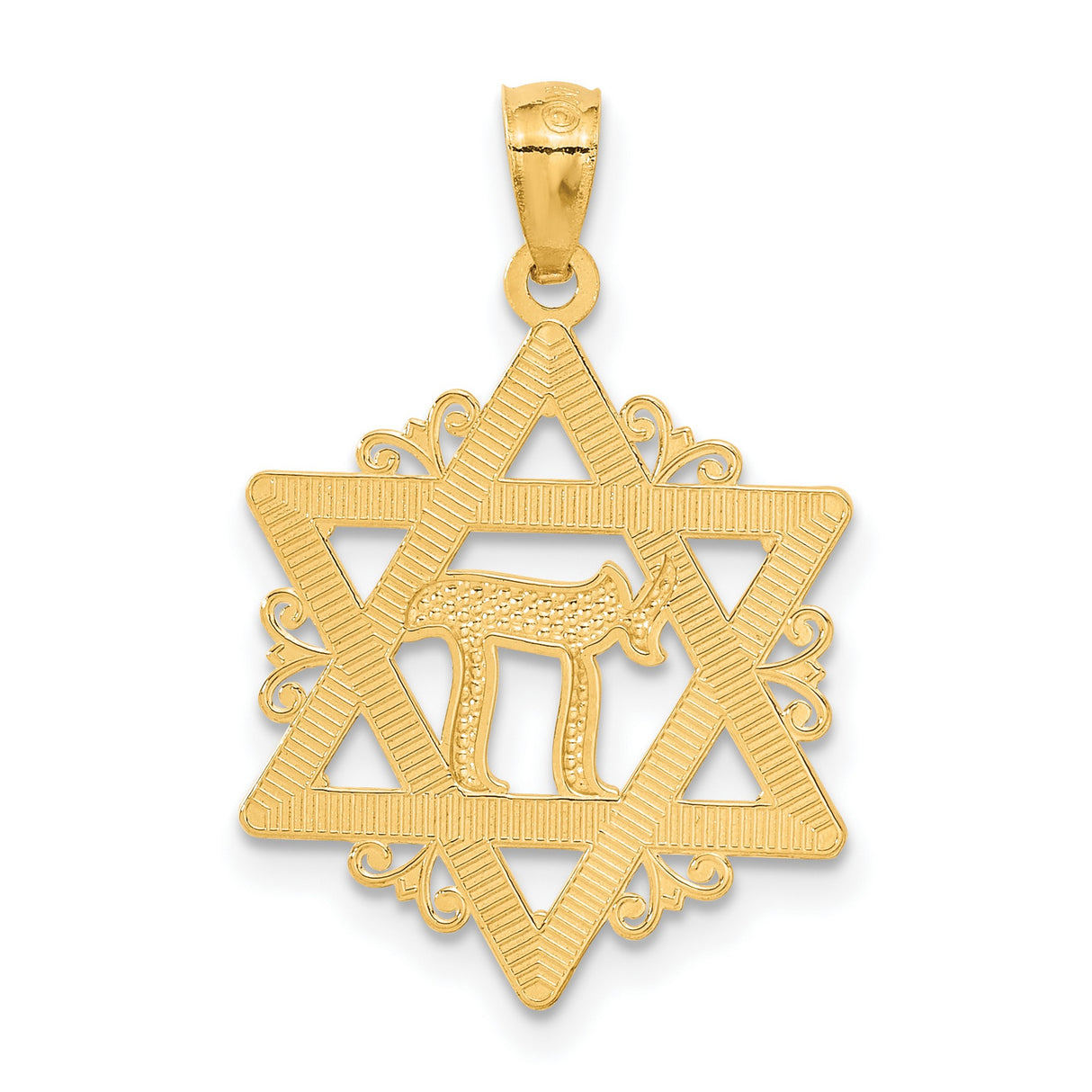 Star Of David With Rhodium Chai Life Symbol Charm Pendant in Real 14k Multi-Tone Gold