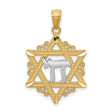 Star Of David With Rhodium Chai Life Symbol Charm Pendant in Real 14k Multi-Tone Gold