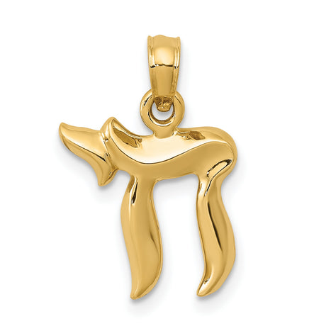 14k Yellow Gold Chai Pendant with Hebrew Symbol of Life, Unisex Jewish Charm