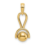 14k Yellow Gold Pendant with Stylized Ankh Symbol and Central Ball Element, Egyptian Inspired