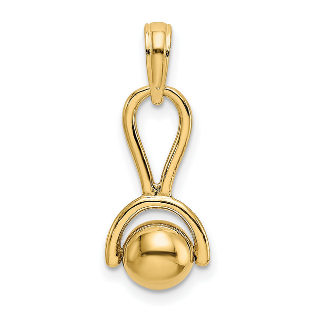 14k Yellow Gold Pendant with Stylized Ankh Symbol and Central Ball Element, Egyptian Inspired