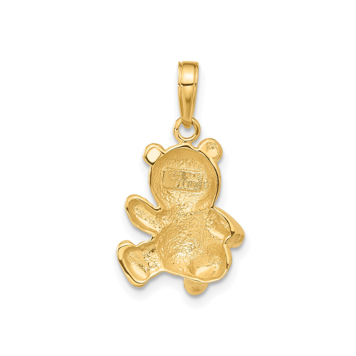 14k Yellow Gold Teddy Bear Pendant with Textured Finish and Bow Tie Charm
