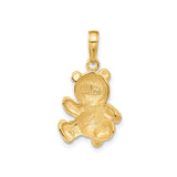 14k Yellow Gold Teddy Bear Pendant with Textured Finish and Bow Tie Charm