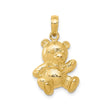14k Yellow Gold Teddy Bear Pendant with Textured Finish and Bow Tie Charm