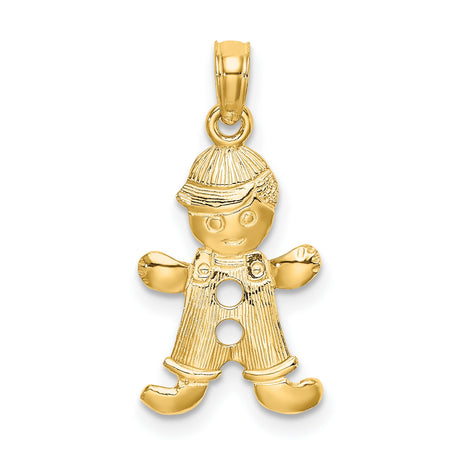 14k Yellow Gold Boy Charm Pendant with Overalls and Cap, Sentimental Keepsake