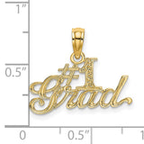 #1 Grad Words Graduation Day Charm Pendant in Real 14k Yellow Gold