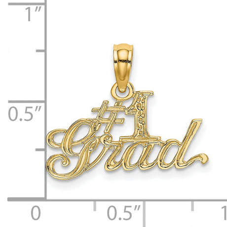 #1 Grad Words Graduation Day Charm Pendant in Real 10k Yellow Gold