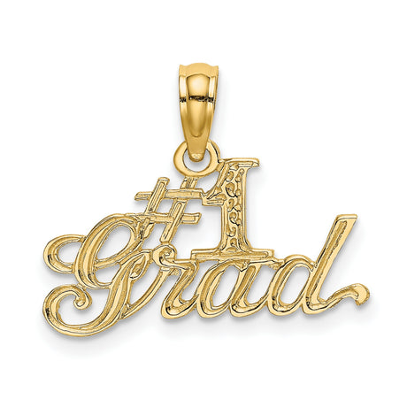 #1 Grad Words Graduation Day Charm Pendant in Real 14k Yellow Gold