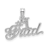 #1 Grad Words Graduation Day Charm Pendant in Real 14k White Gold