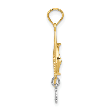 14k Yellow and Rhodium Gold Pendant, Graduation Cap with Polished Tassel, Dual Tone Academic Design